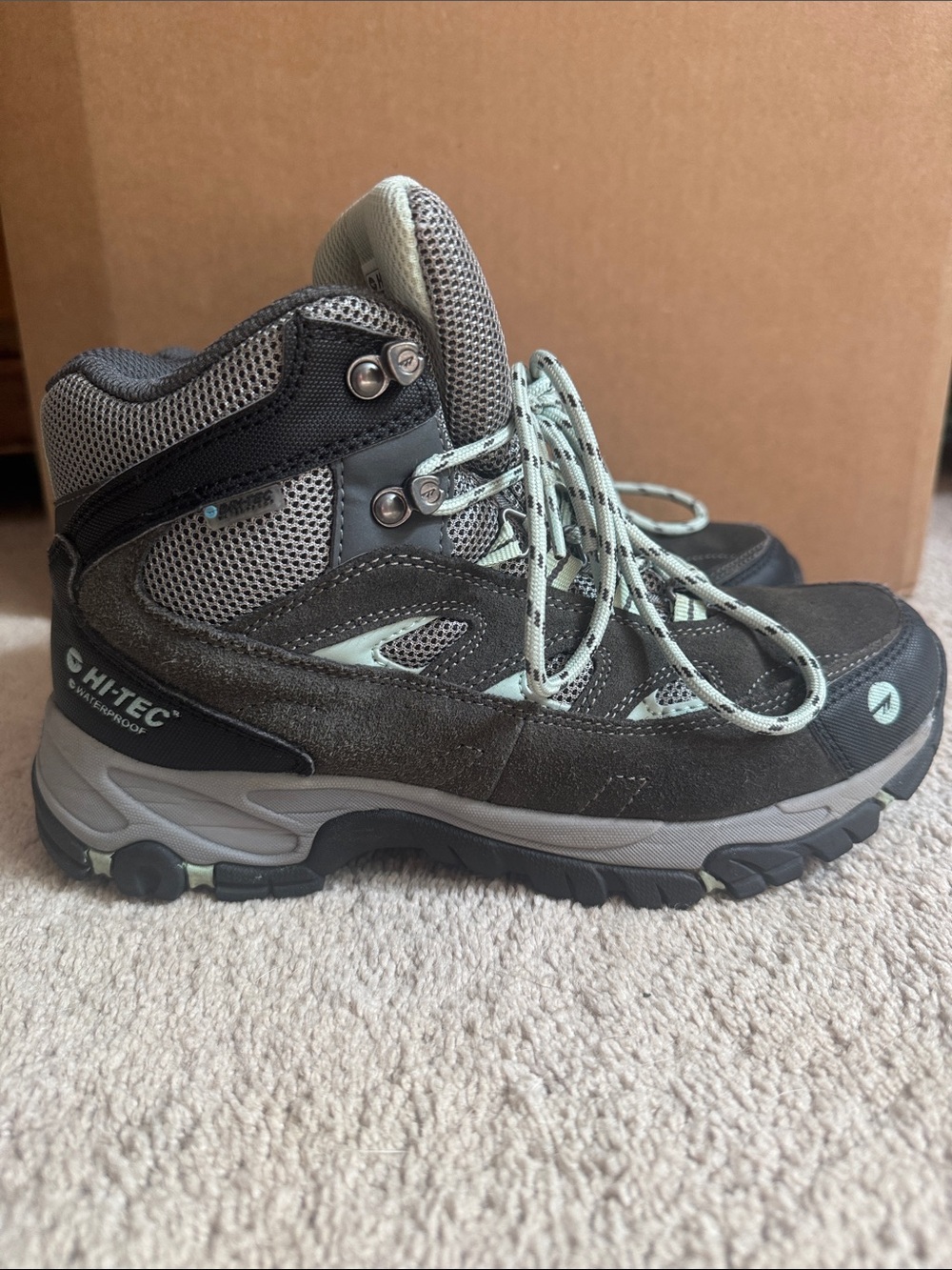 Hi-Tec Black & Gray Hiking Boots with Mint Trim
